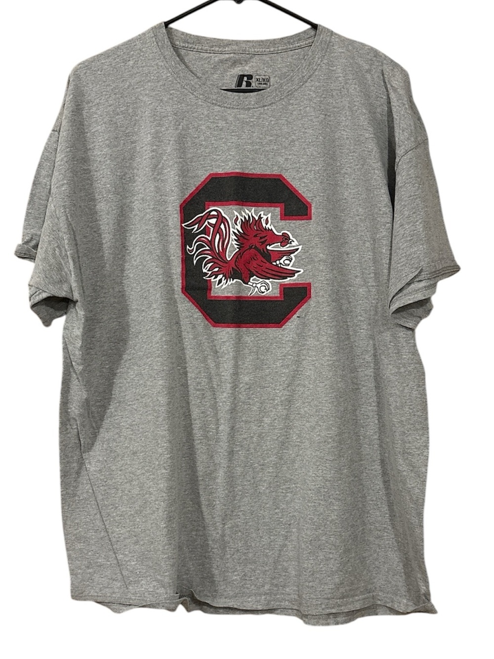 Russell Athletic Gray Short Sleeve Tee with Red & Black Gamecock C Graphic